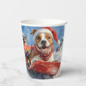Amerikaanse Staffordshire in Sledge Christmas Papieren Bekers (Achterkant)