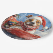 Amerikaanse Staffordshire in Sledge Christmas Papieren Bordje (Gekanteld)