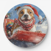 Amerikaanse Staffordshire in Sledge Christmas Papieren Bordje (Voorkant)
