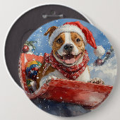 Amerikaanse Staffordshire in Sledge Christmas Ronde Button 6,0 Cm (Voorkant /achterkant)