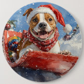 Amerikaanse Staffordshire in Sledge Christmas Ronde Button 6,0 Cm (Voorkant)