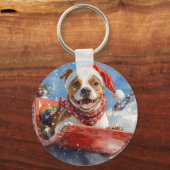 Amerikaanse Staffordshire in Sledge Christmas Sleutelhanger (Achterkant)