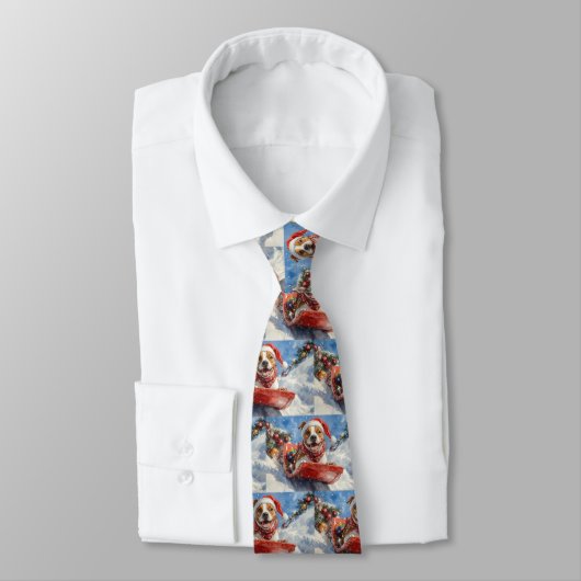 Amerikaanse Staffordshire in Sledge Christmas Stropdas (Gebonden)