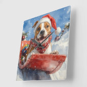 Amerikaanse Staffordshire in Sledge Christmas Vierkante Klok (Hoek)