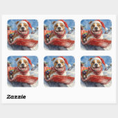 Amerikaanse Staffordshire in Sledge Christmas Vierkante Sticker (Vel)