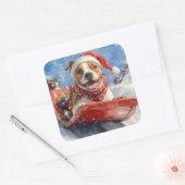 Amerikaanse Staffordshire in Sledge Christmas Vierkante Sticker (Envelop)