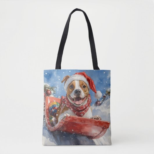 Amerikaanse Staffordshire in slee Kerstmis Tote Bag (Voorkant)