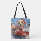 Amerikaanse Staffordshire in slee Kerstmis Tote Bag (Achterkant)