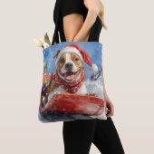 Amerikaanse Staffordshire in slee Kerstmis Tote Bag (Dichtbij)