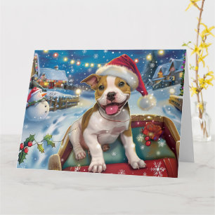 Amerikaanse Staffordshire in Sleigh Snow Kerstmis Kaart
