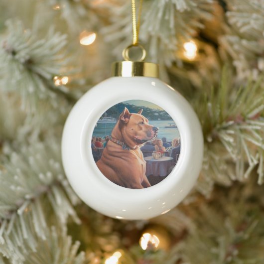 Amerikaanse Staffordshire Kerstcruise: Pawsome Keramische Bal Ornament (Boom)