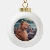 Amerikaanse Staffordshire Kerstcruise: Pawsome Keramische Bal Ornament (Voorkant)