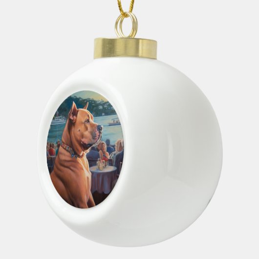 Amerikaanse Staffordshire Kerstcruise: Pawsome Keramische Bal Ornament (Rechts)