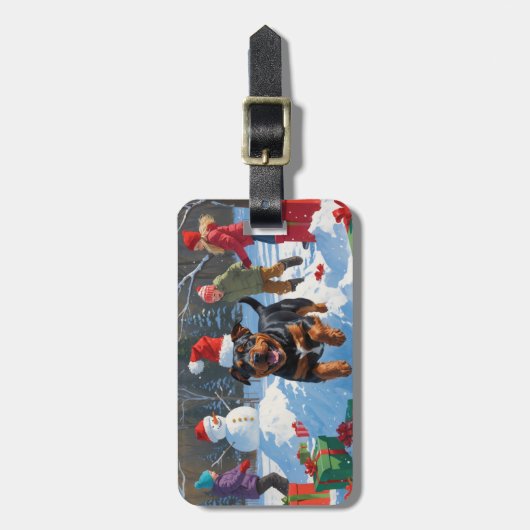Amerikaanse Staffordshire Kerstfeest Sneeuw Bagagelabel (Voorkant verticaal)