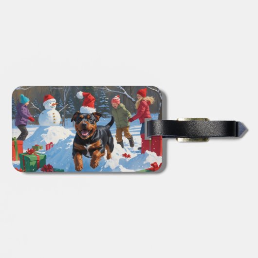 Amerikaanse Staffordshire Kerstfeest Sneeuw Bagagelabel (Achterkant horizontaal)