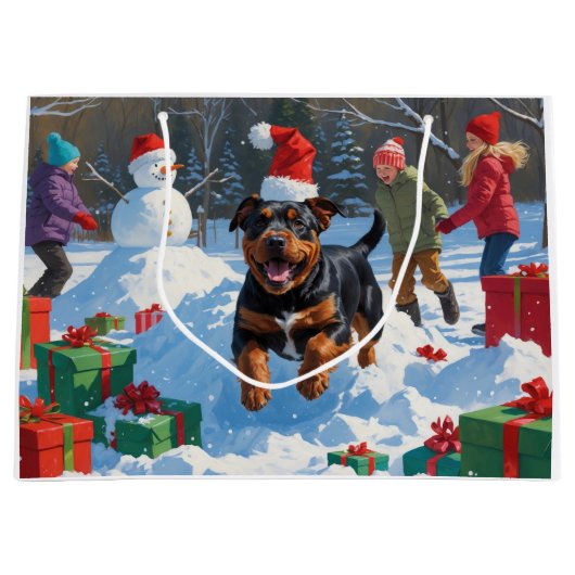 Amerikaanse Staffordshire Kerstfeest Sneeuw Groot Cadeauzakje (Voorkant)