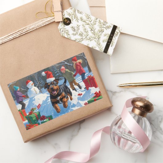 Amerikaanse Staffordshire Kerstfeest Sneeuw Rechthoekige Sticker (Geschenken)