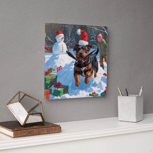 Amerikaanse Staffordshire Kerstfeest Sneeuw Vierkante Klok (Kantoor)