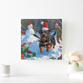 Amerikaanse Staffordshire Kerstfeest Sneeuw Vierkante Klok (Huis)