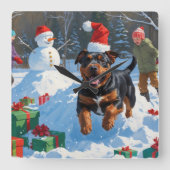 Amerikaanse Staffordshire Kerstfeest Sneeuw Vierkante Klok (Voorkant)