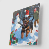 Amerikaanse Staffordshire Kerstfeest Sneeuw Vierkante Klok (Hoek)