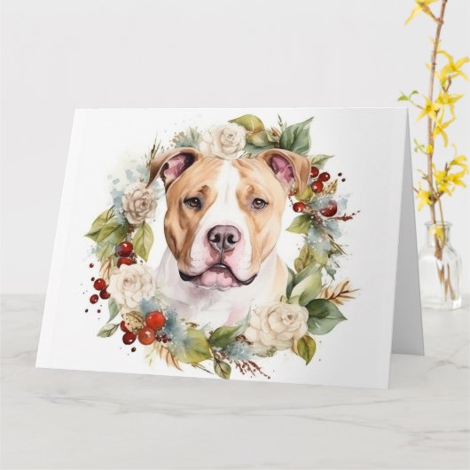 Amerikaanse Staffordshire Kerstkrans feestelijk Kaart (Gele Bloem)