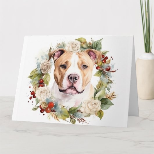 Amerikaanse Staffordshire Kerstkrans feestelijk Kaart (Voorkant)