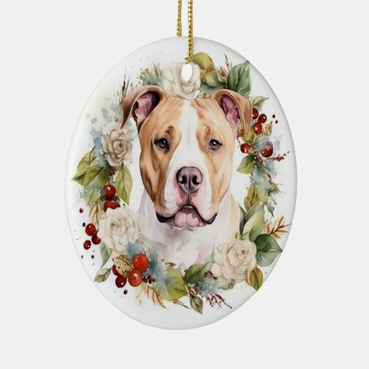 Amerikaanse Staffordshire Kerstkrans feestelijk Keramisch Ornament (Rechts)