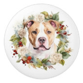 Amerikaanse Staffordshire Kerstkrans feestelijk Keramische Knop (Voorkant)