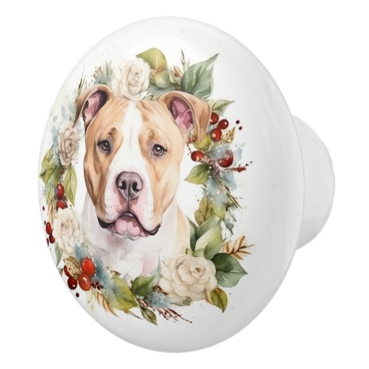 Amerikaanse Staffordshire Kerstkrans feestelijk Keramische Knop (Rechts)