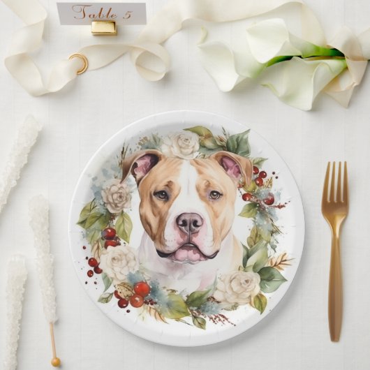 Amerikaanse Staffordshire Kerstkrans feestelijk Papieren Bordje (Huwelijk)