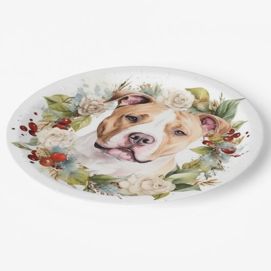 Amerikaanse Staffordshire Kerstkrans feestelijk Papieren Bordje (Gekanteld)