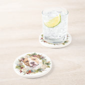 Amerikaanse Staffordshire Kerstkrans feestelijk Zandsteen Onderzetter (Zijkant)