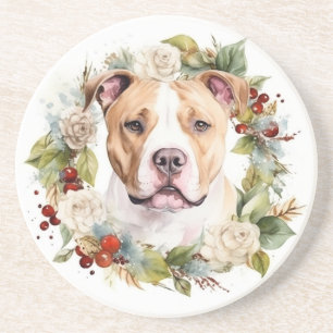 Amerikaanse Staffordshire Kerstkrans Festive Zandsteen Onderzetter