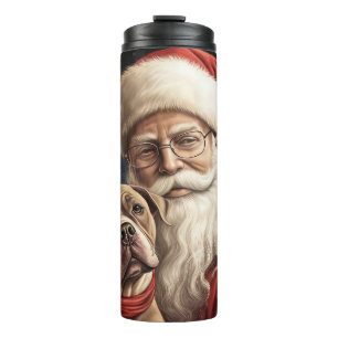 Amerikaanse Staffordshire met Kerstman Kerstmis Thermosbeker