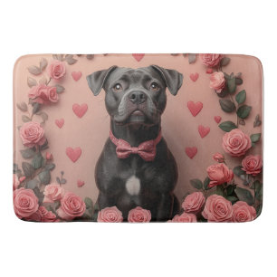 Amerikaanse Staffordshire met Rozen -Valentijnsdag Badmat