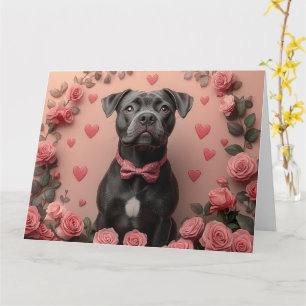 Amerikaanse Staffordshire met Rozen -Valentijnsdag Kaart