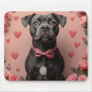 Amerikaanse Staffordshire met Rozen -Valentijnsdag Muismat