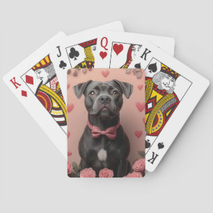 Amerikaanse Staffordshire met Rozen -Valentijnsdag Pokerkaarten