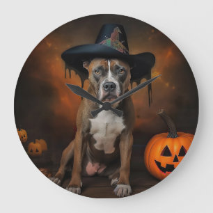Amerikaanse Staffordshire Pompoenen Halloween Grie Grote Klok