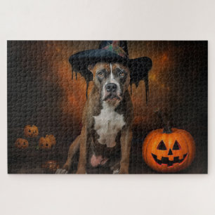 Amerikaanse Staffordshire Pompoenen Halloween Grie Legpuzzel
