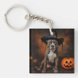 Amerikaanse Staffordshire Pompoenen Halloween Grie Sleutelhanger