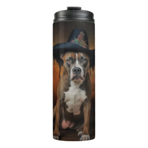Amerikaanse Staffordshire Pompoenen Halloween Grie Thermosbeker