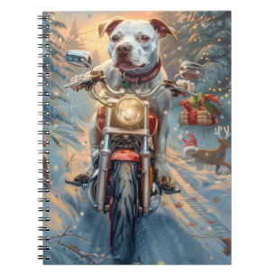 Amerikaanse Staffordshire rijdend motorfiets Kerst Notitieboek