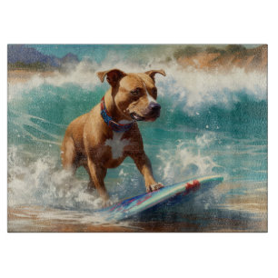 Amerikaanse Staffordshire Strand Surfing Schildere Snijplank