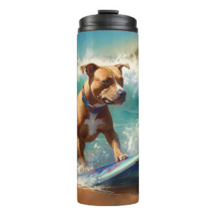 Amerikaanse Staffordshire Strand Surfing Schildere Thermosbeker
