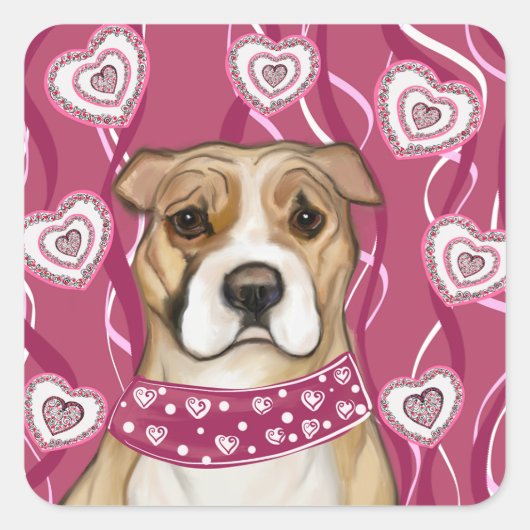 AMERIKAANSE STAFFORDSHIRE TERRIE VIERKANTE STICKER (Voorkant)