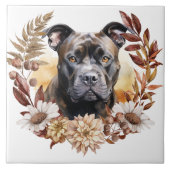 Amerikaanse Staffordshire Terrier Hond Herfst kran Tegeltje (Voorkant)