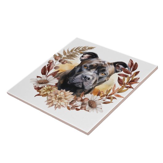 Amerikaanse Staffordshire Terrier Hond Herfst kran Tegeltje (Zijkant)