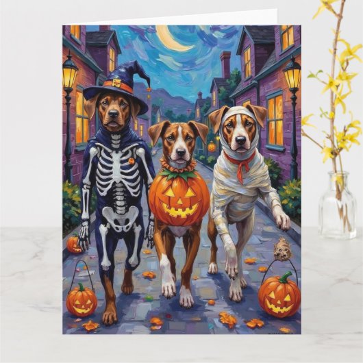 Amerikaanse Staffordshire Terriër Honden Halloween Kaart (Gele Bloem)